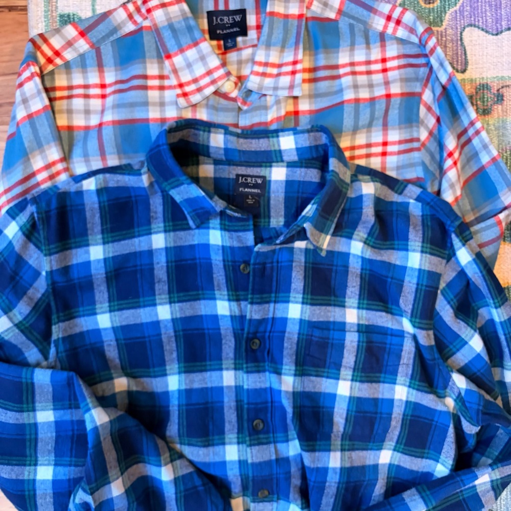 LOT 2 J Crew Blue and Red Plaid Flannel Shirts Large NEW men’s
